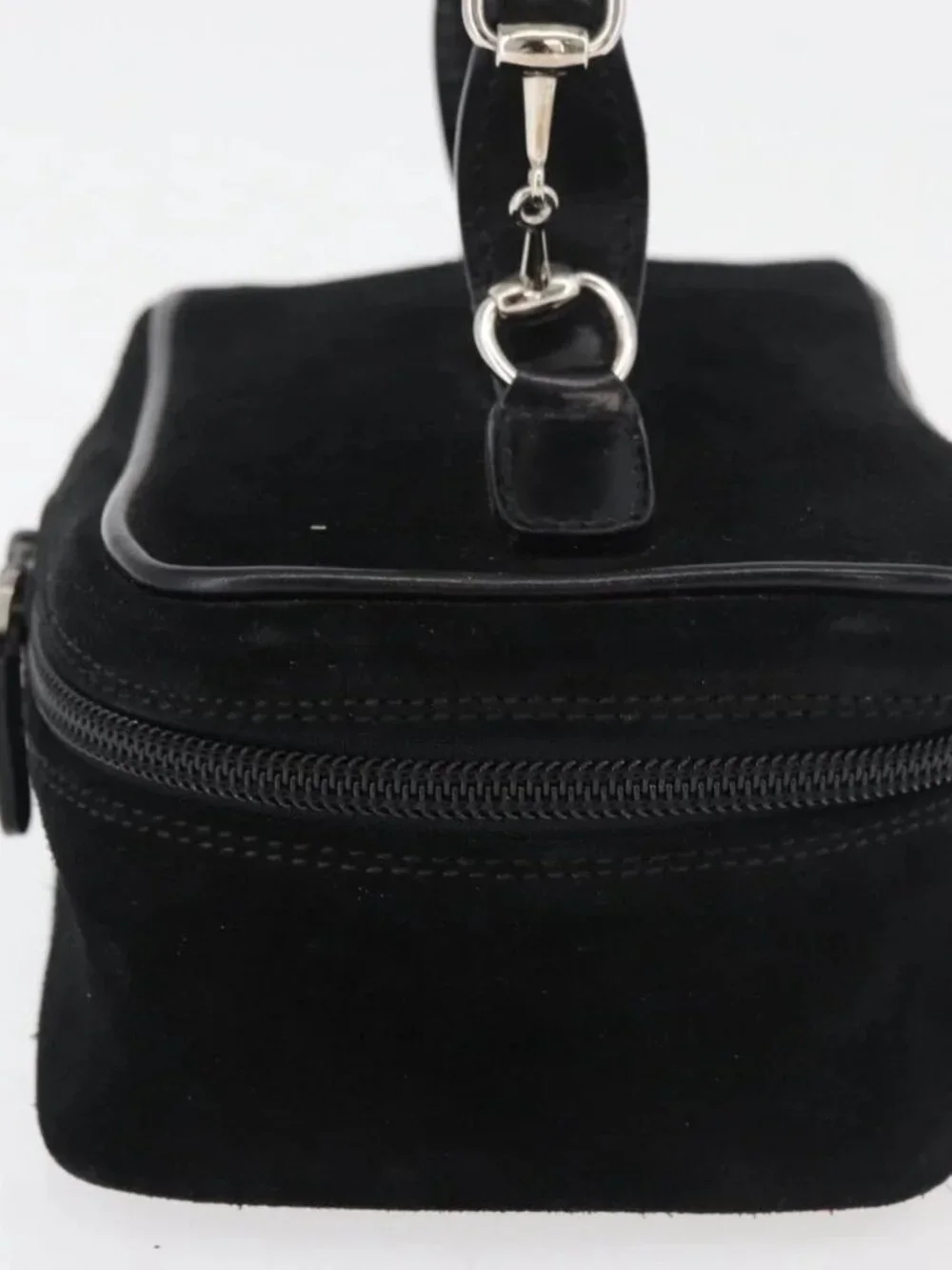 GUCCI Horsebit Vanity Bag Hand Bag Suede Black Silver 032 1705 0141 Auth